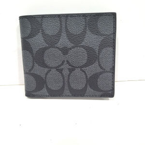 Coach Men's Black Gray Bi-Fold Crossgrain Leather Wallet Designer Signature